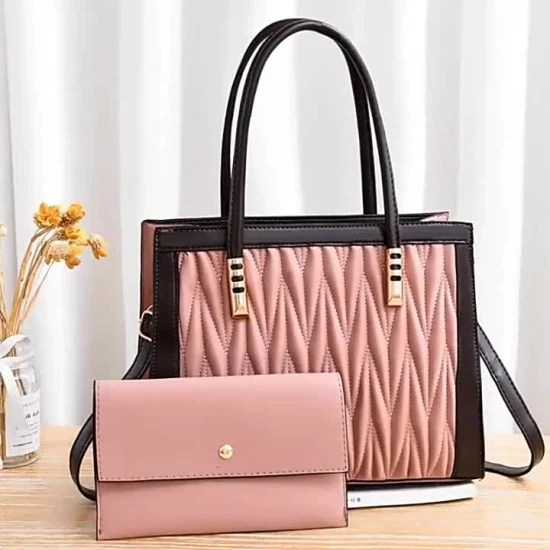 (WDL5558) Bolsas femininas de PU com decoração plissada Bolsa de ombro e bolsa mensageiro 2 peças em um conjunto